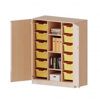 ErgoTray Schrank, 3reihig, 3,5 OH, zweitürig, mit 12 hohen Boxen, B/H/T 104,5x136x50cm 